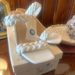 a new day White Braided Strap Block Heel Sandals